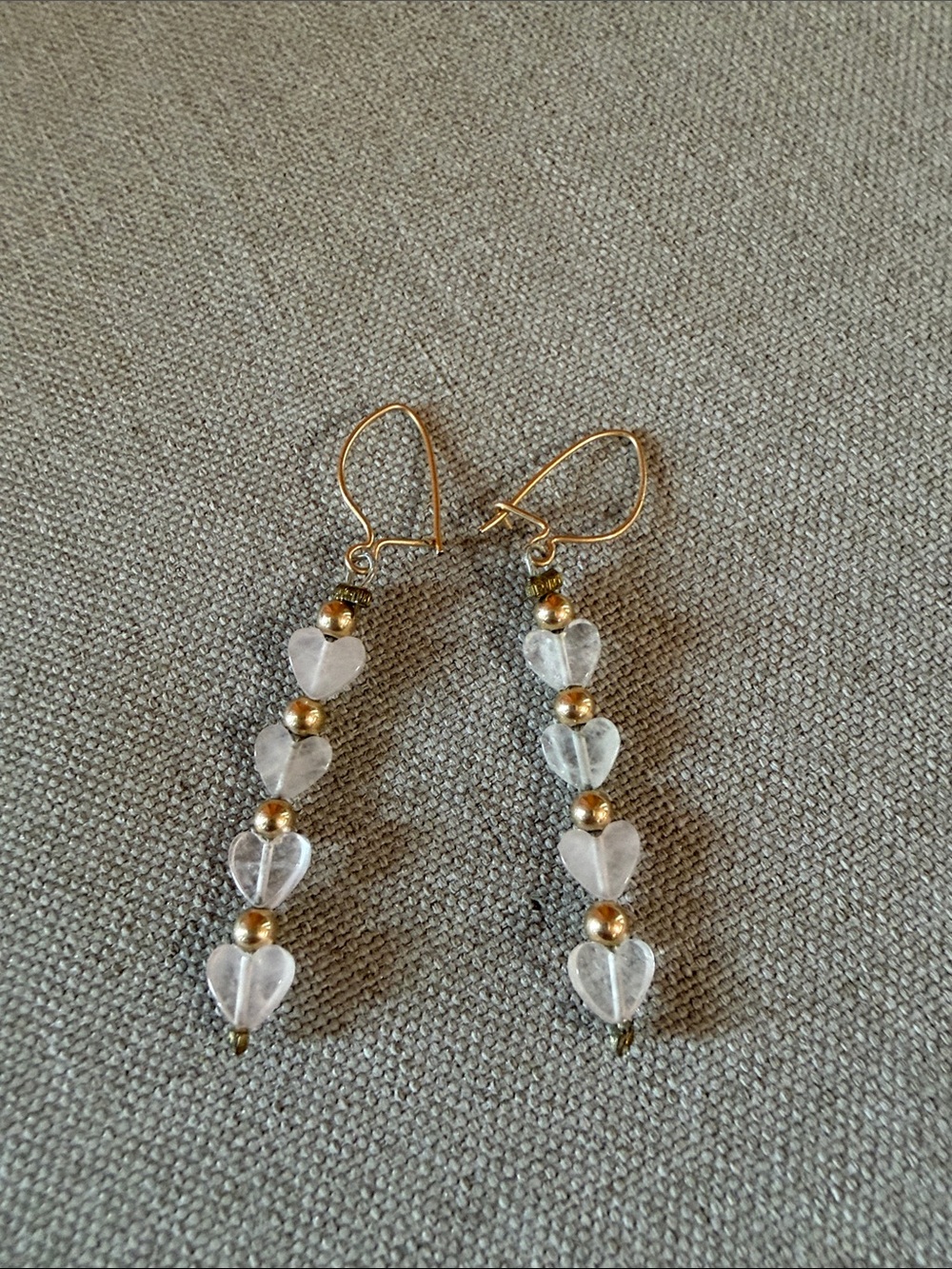 Gold and Lt Pink Heart Drop Earrings - Women Jewelry